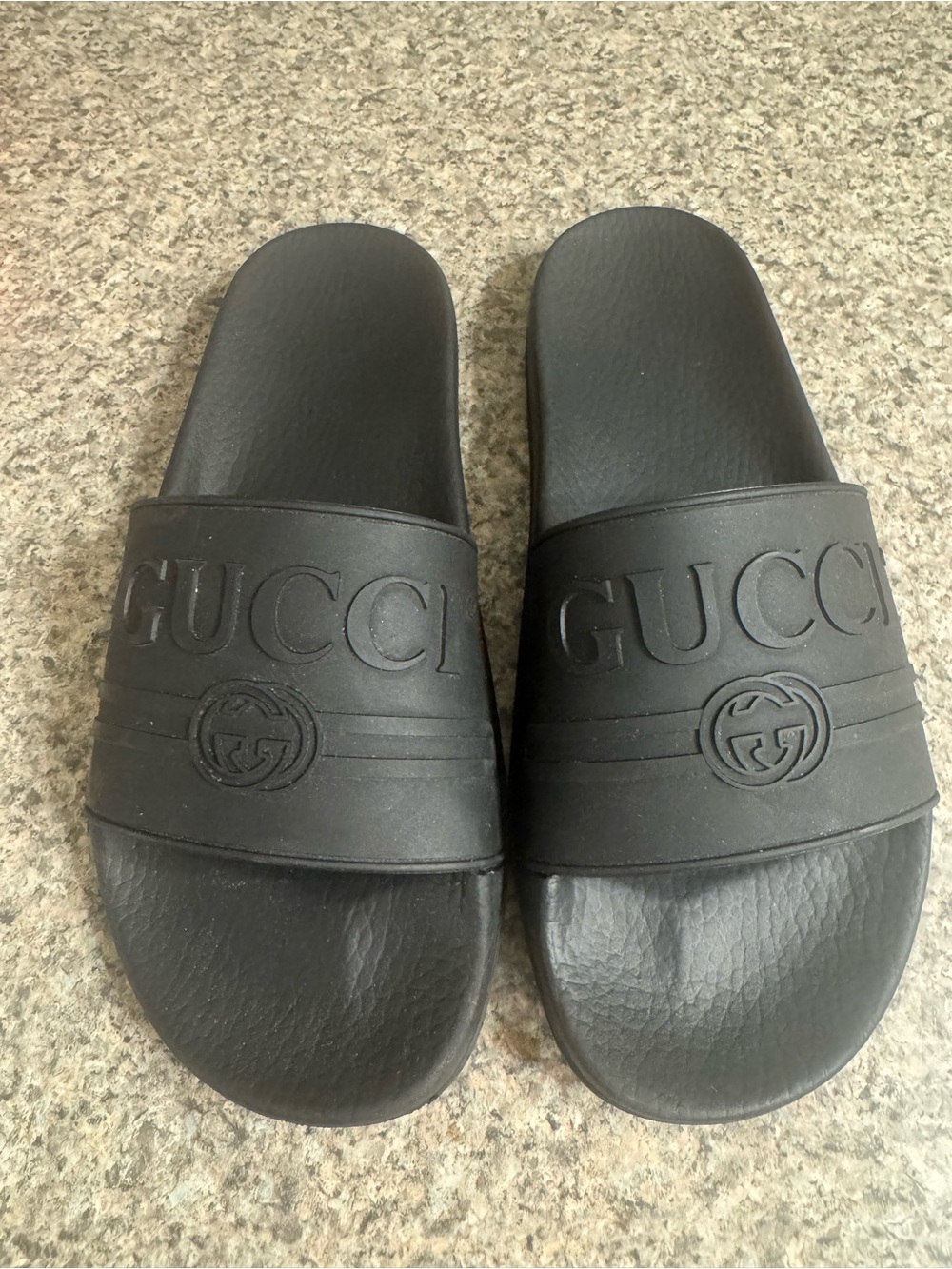 Gucci Black Embossed Logo Slide Sandals